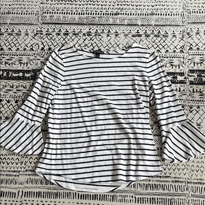 Striped Navy and White Women's 3/4 Sleeve Top